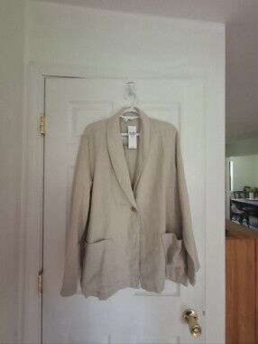 NWT $128 Coldwater Creek Unstructured Linen Blazer/Jacket Natural/Tan Size XL